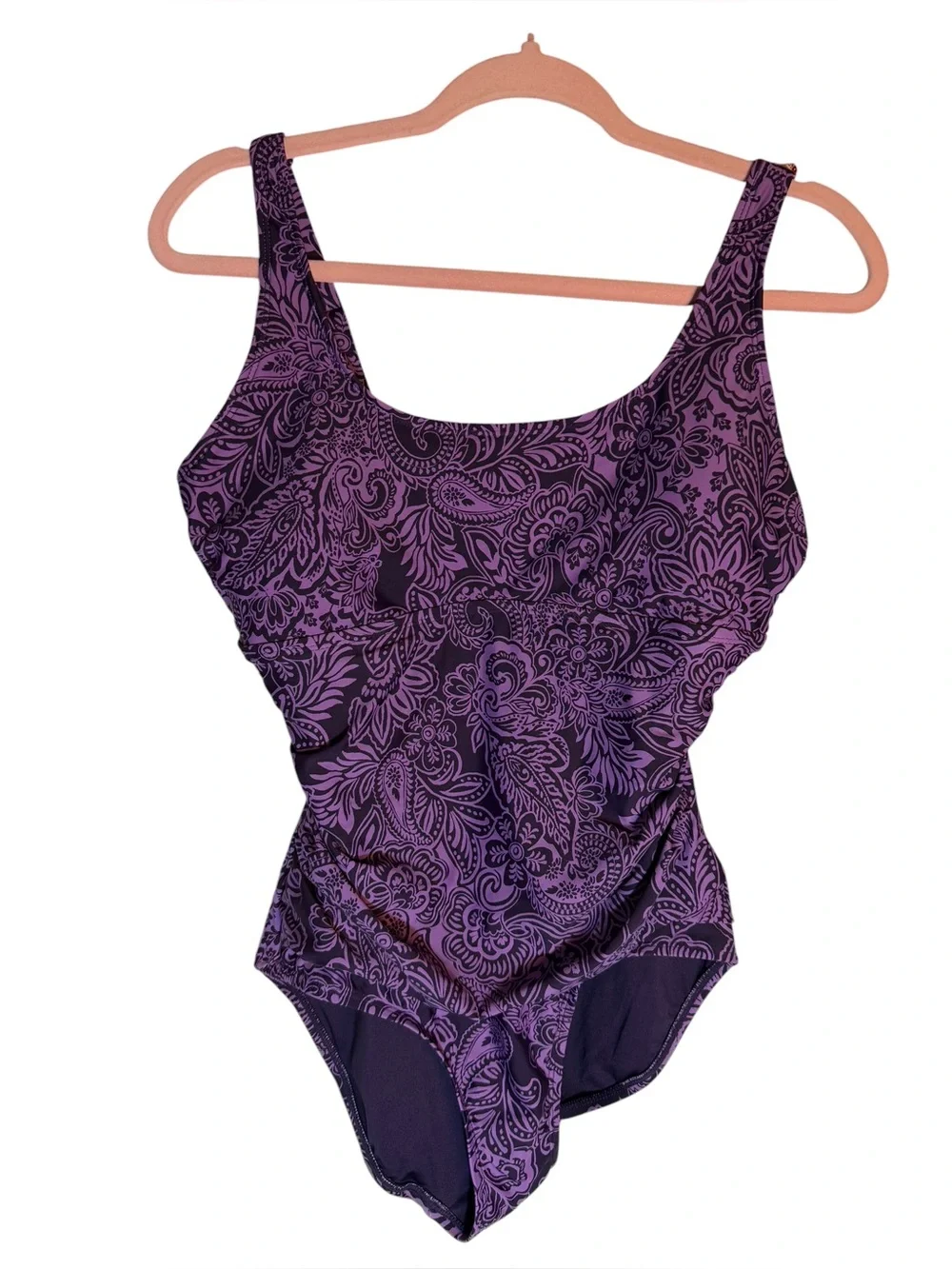 Lands’ End Purple Paisley One Piece Swimsuit Size M NWT UPF 50+ Adjustable